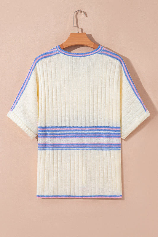 V Neck Dolman Sleeve Rib Knit Oversized Sweater with Slits