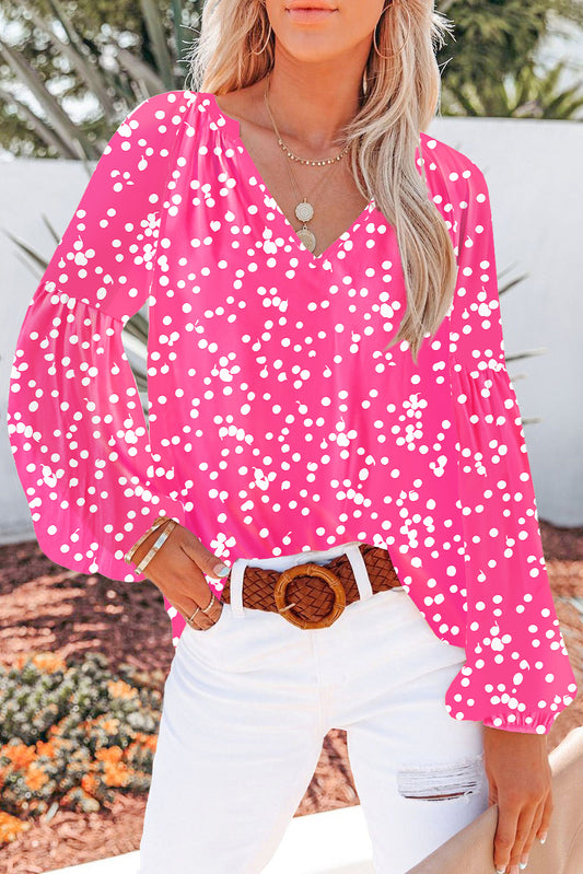 Floral Print V Neck Long Puff Sleeve Top