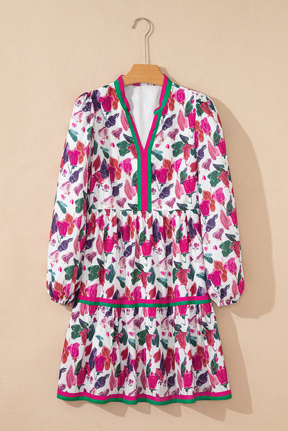 Street Style Floral Print Long Sleeve Mini Dress