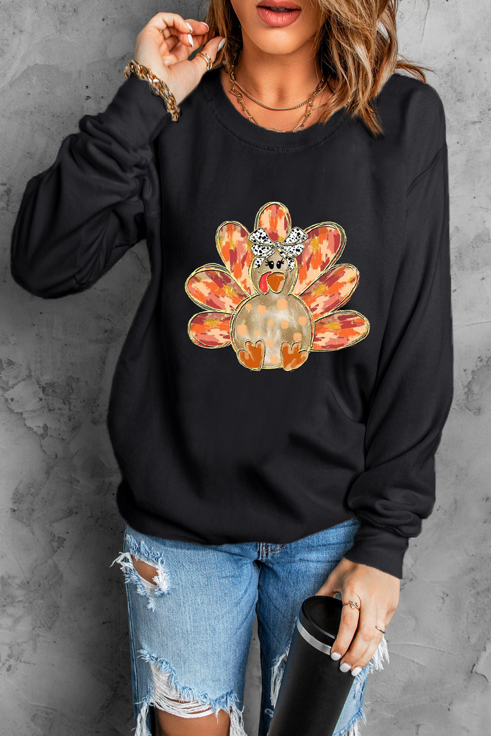 Black Thanksgiving Turkey Graphic Sweatshirt