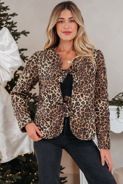 Leopard Quilted Tie Front Jacket for Women