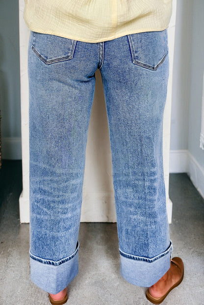 Myosotis Center Seam Cuffed Hem Straight Jeans