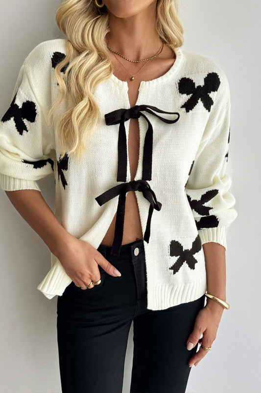 Bow Tie Front Knit Cardigan with Sweet Girl Aesthetic