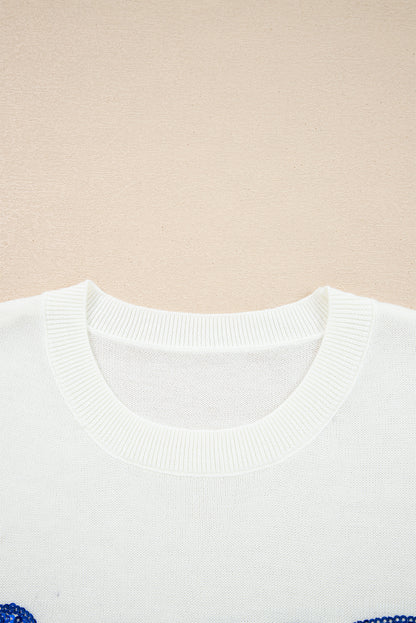 White Sequin GAME DAY Graphic Round Neck Sweater