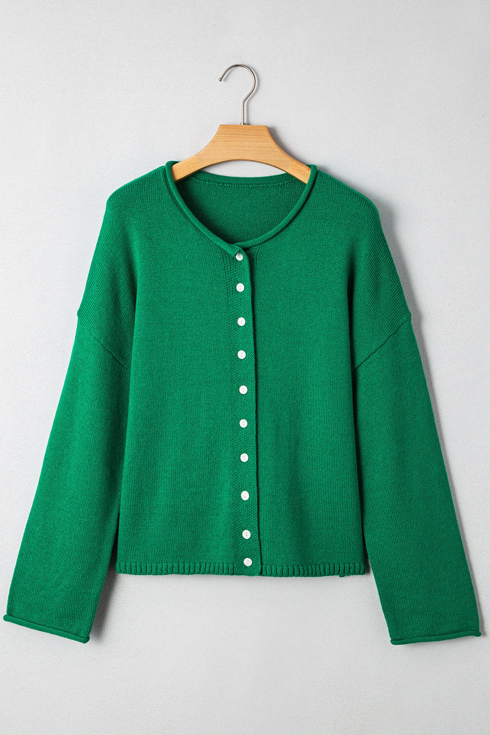 Bright Green Knit Button Front Drop Shoulder Cardigan