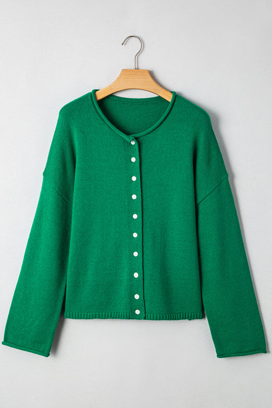 Bright Green Knit Button Front Drop Shoulder Cardigan