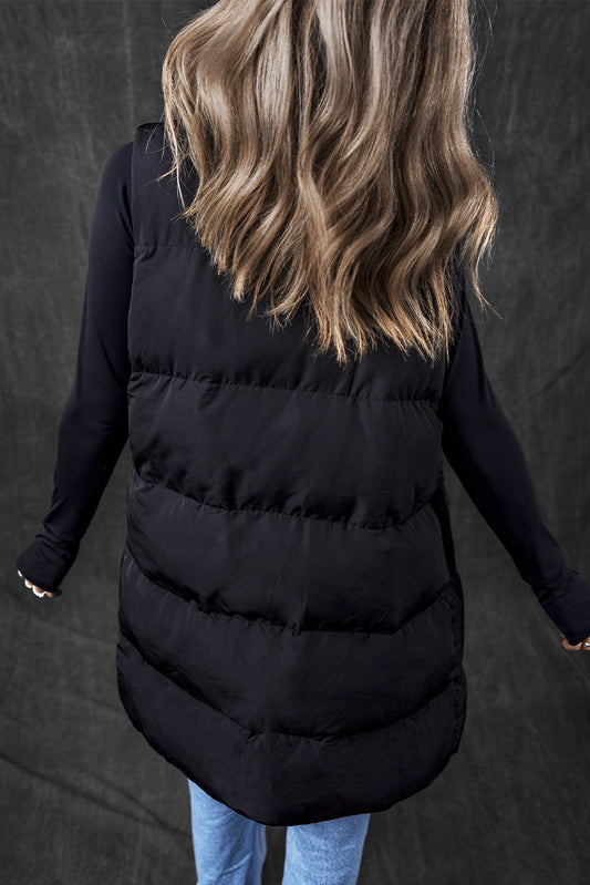 Windproof Longline Puffer Vest with Pockets
