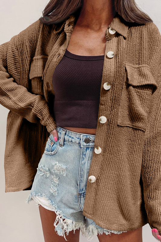 Corduroy Buttoned Long Sleeve Shacket