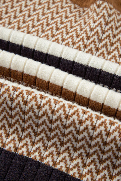 Stripe Stylish Pattern Knitted Ribbed Trim Slim Sweater