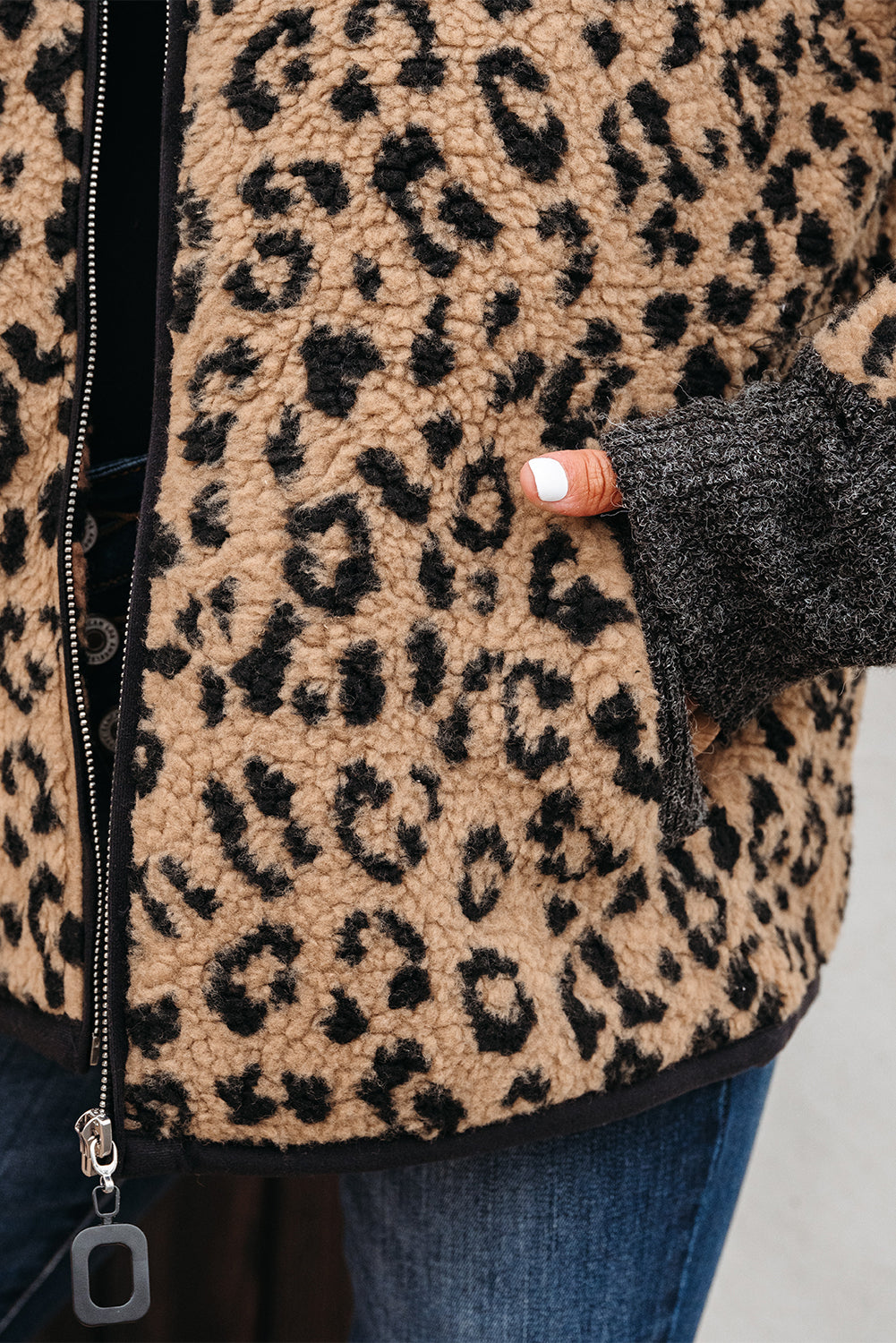 Leopard Zip Up Stand Collar Fall Jacket