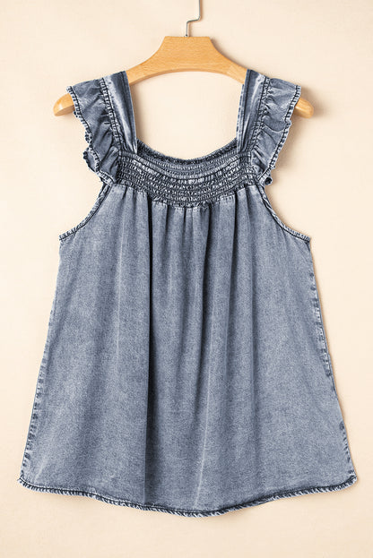 Ashleigh Blue Smocked Ruffle Sleeveless Tank Top