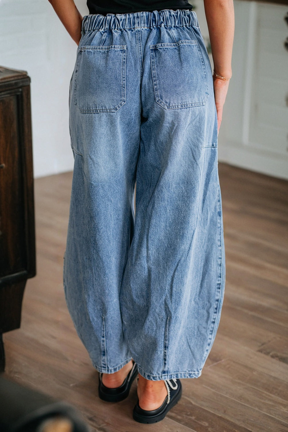Myosotis Patch Pocket Drawstring High Waist Barrel Jeans