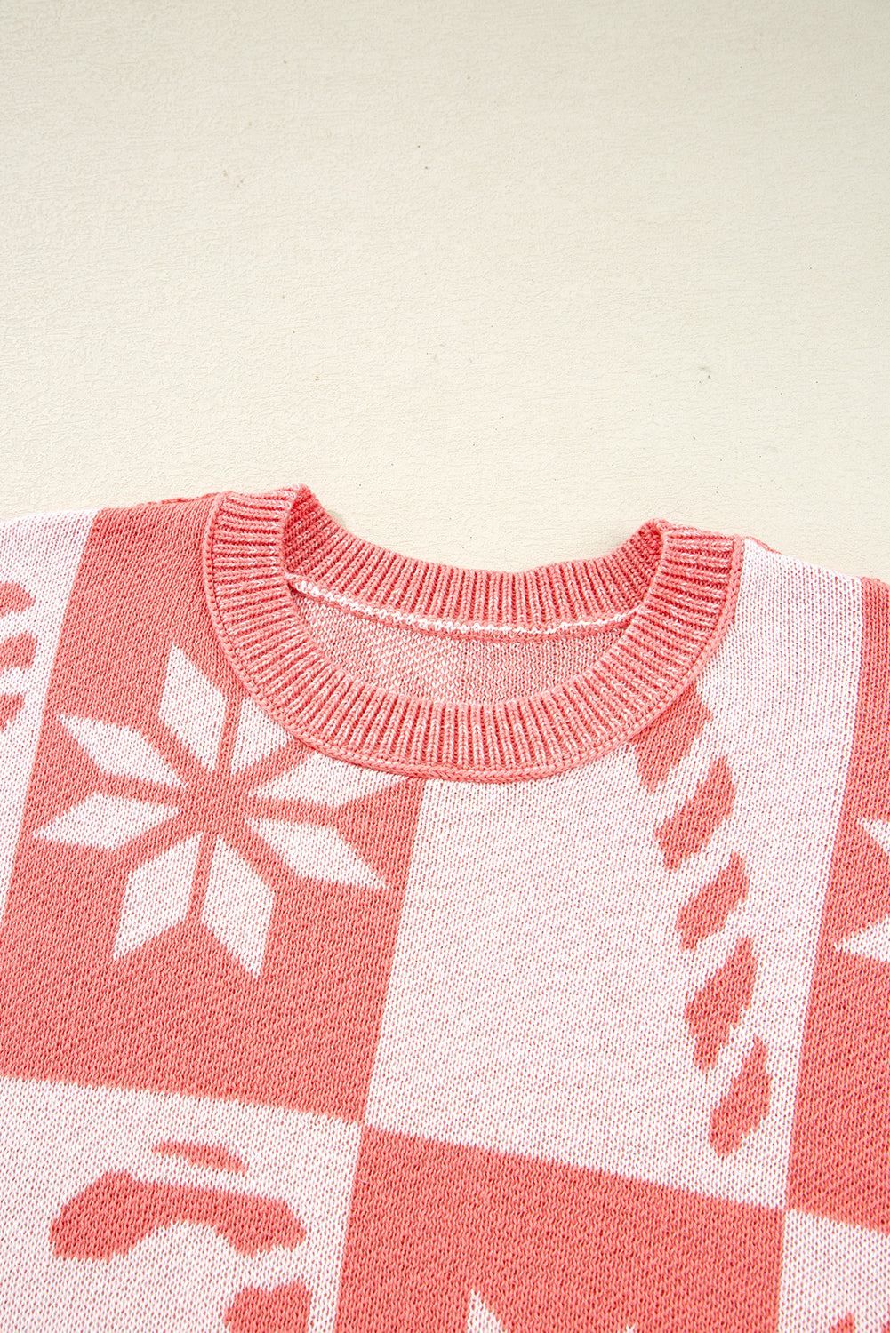 Candycane Snowflake Checker Christmas Loose Sweater