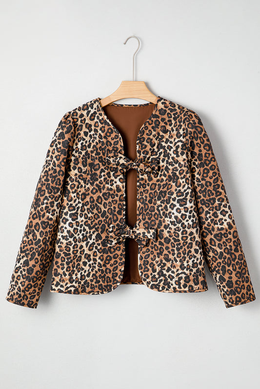 Leopard Quilted Tie Front Jacket for Women