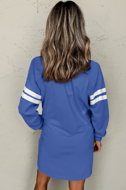 Varsity Contrast Banded Sleeve Shift Sweatshirt Dress