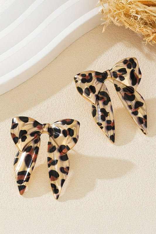 Gold Leopard Print Bow Knot Plated Alloy Earrings