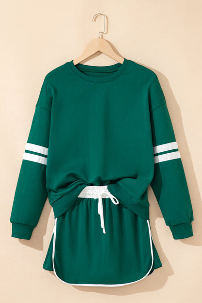 Varsity Stripe Pullover and Mini Skirt Two Piece Set
