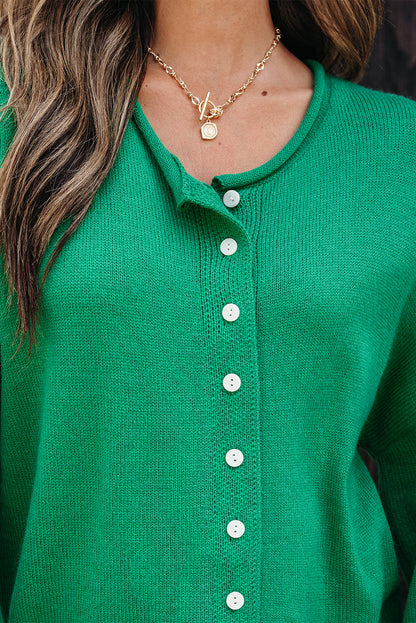 Bright Green Knit Button Front Drop Shoulder Cardigan