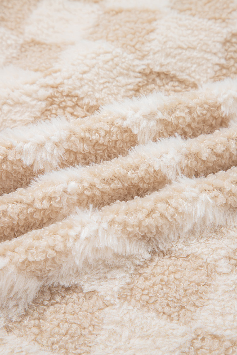 Khaki Checkered Sherpa Zip Up Jacket for Fall