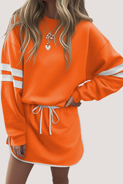 Varsity Stripe Pullover and Mini Skirt Two Piece Set