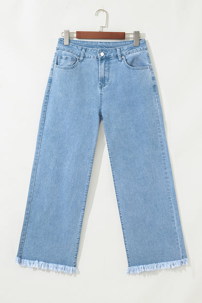 Acid Washed High Rise Cropped Wide Leg Jeans