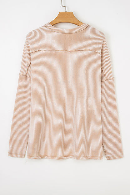 Twist Ribbed Exposed Seam Detail Long Sleeve Loose Top
