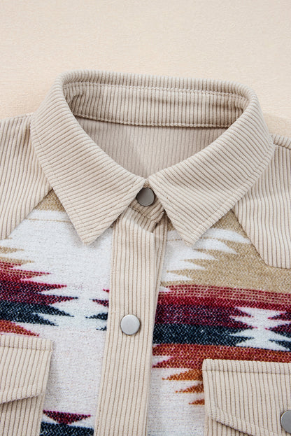 Multicolor Western Aztec Striped Raw Hem Shacket