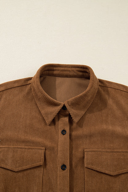 Corduroy Button Up Collared Plus Size Shirt Dress