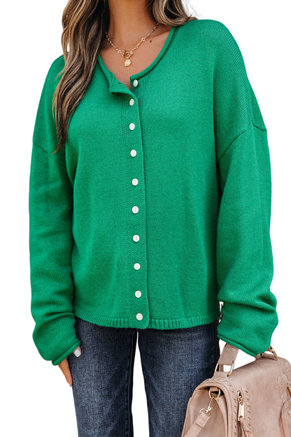 Bright Green Knit Button Front Drop Shoulder Cardigan