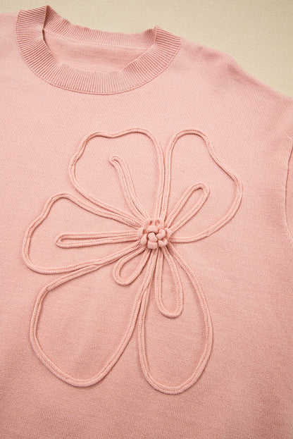 Blossom Big Flower Accent Bubble Sleeve Sweater