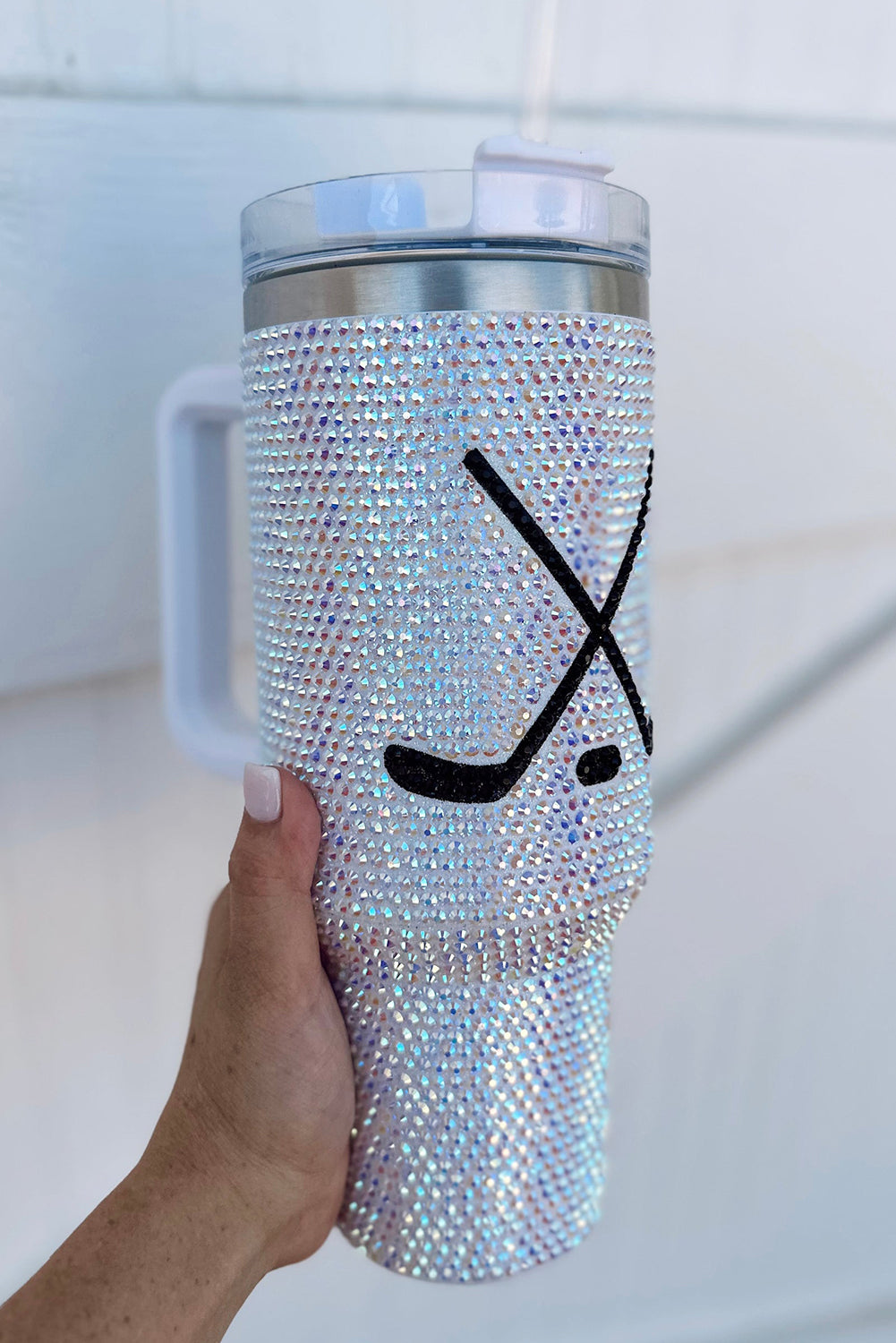 Rhinestone Bling Hockey Mug Tumbler with Handle