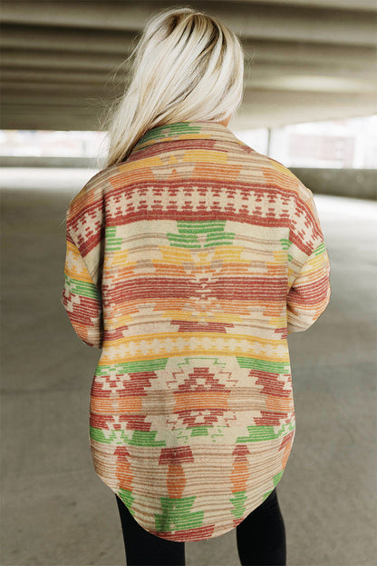Aztec Print Button Flap Pocket Shacket