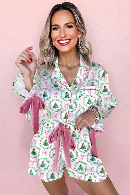 Cozy Christmas Velvet Bow Knot Loungewear Pajama Set