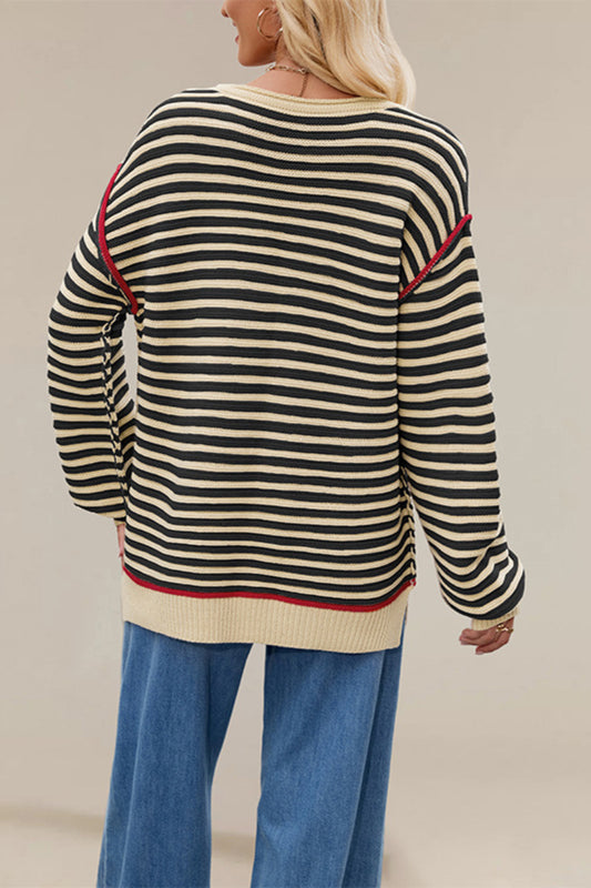 Oversized Striped Crewneck Long Sleeve Sweater