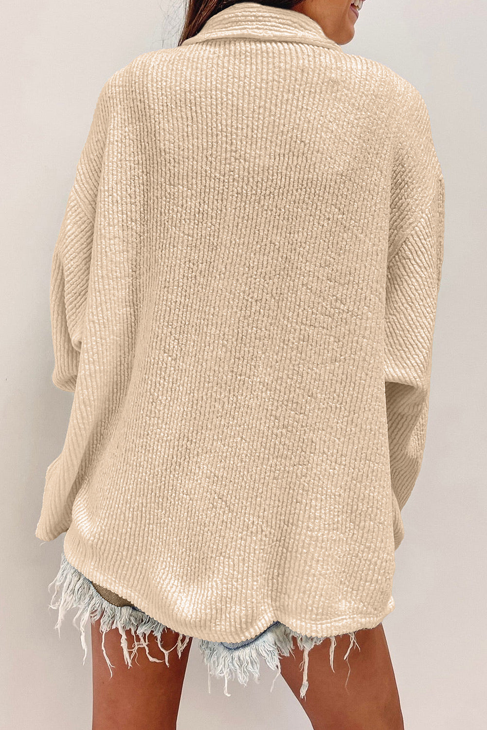 Corduroy Buttoned Long Sleeve Shacket