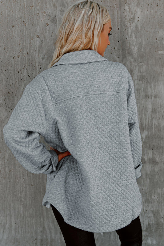 Quilted Button Shacket with Flap Pockets for Women