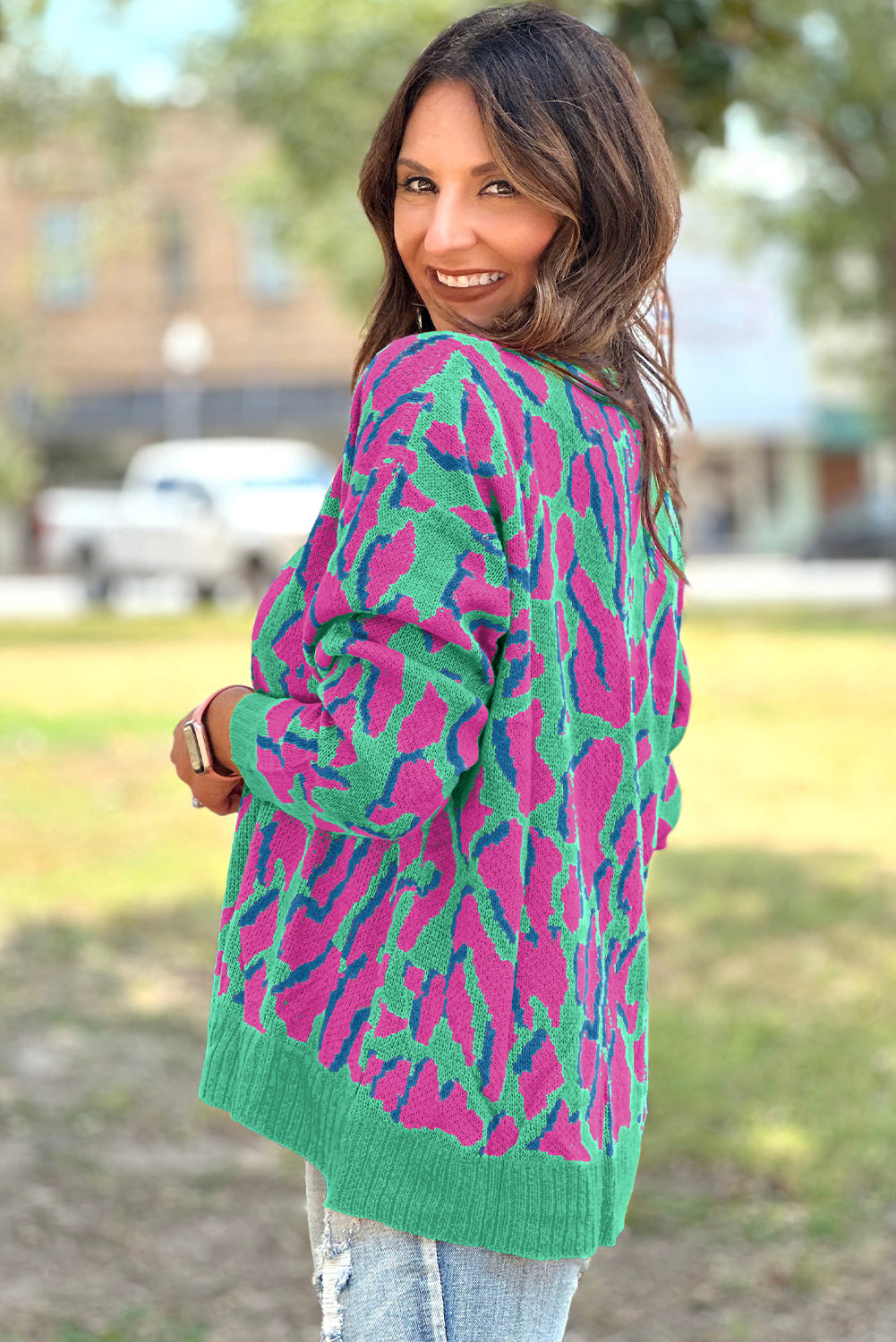 Vitality Orange Abstract Leopard Knit Sweater