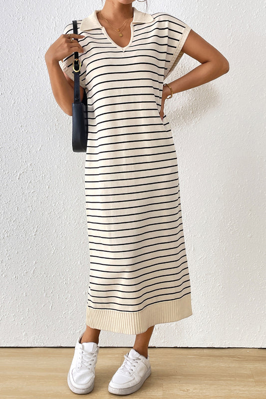 Striped V-Neck Knit Sleeveless Maxi Dress
