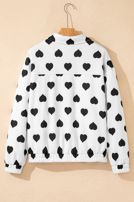 Oversized Heart Print Street Style Zip Jacket