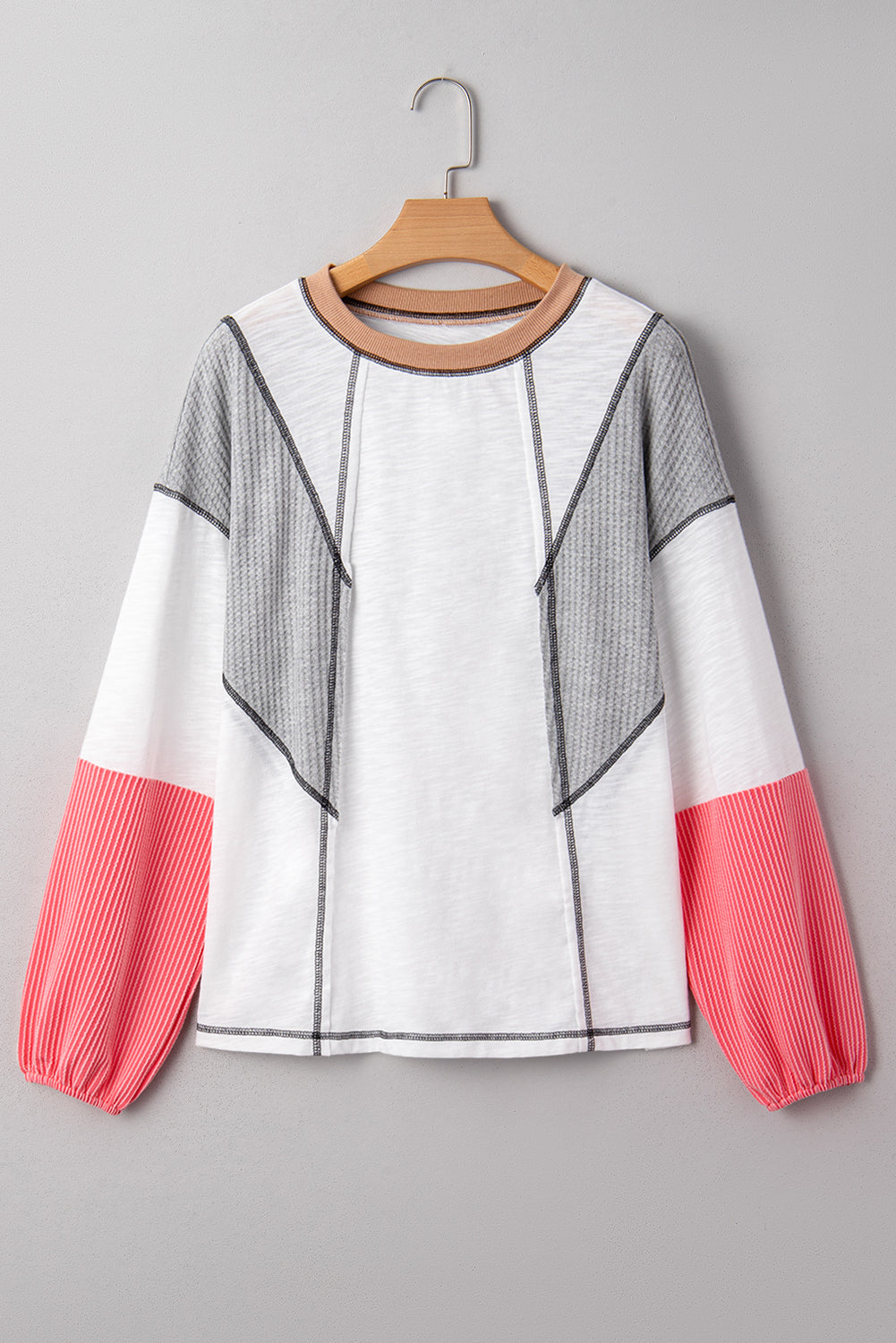 Contrast Block Mixed Textured Knit Casual Top