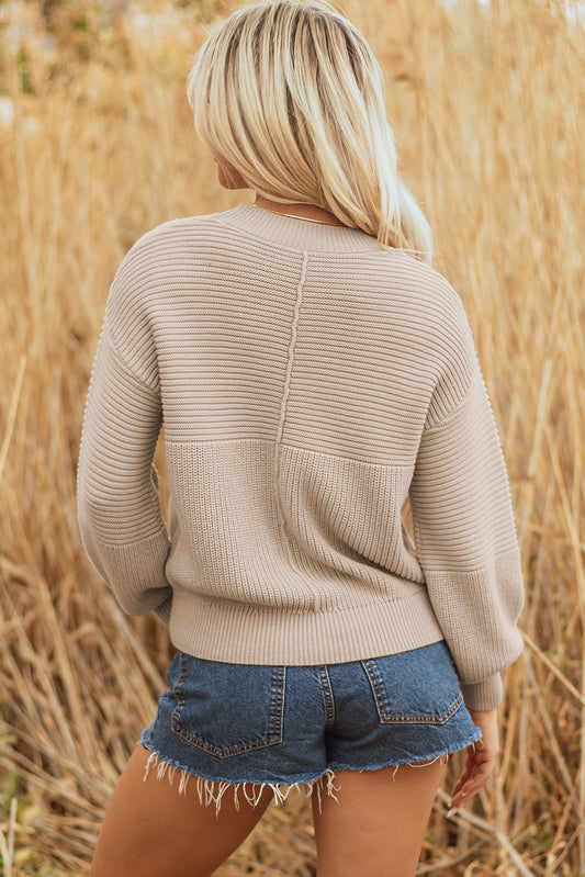 Parchment Knit Round Neck Puff Sleeve Sweater
