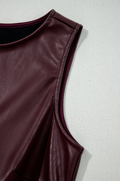 Vegan Leather Sleeveless Mini Dress for Women