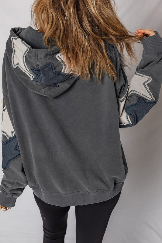 Carbon Star Patchwork Contrast Stitching Mineral Wash Hoodie