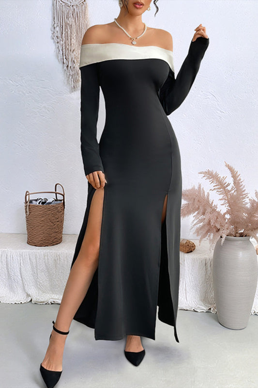 Off Shoulder Long Sleeve Maxi Dress with Slit