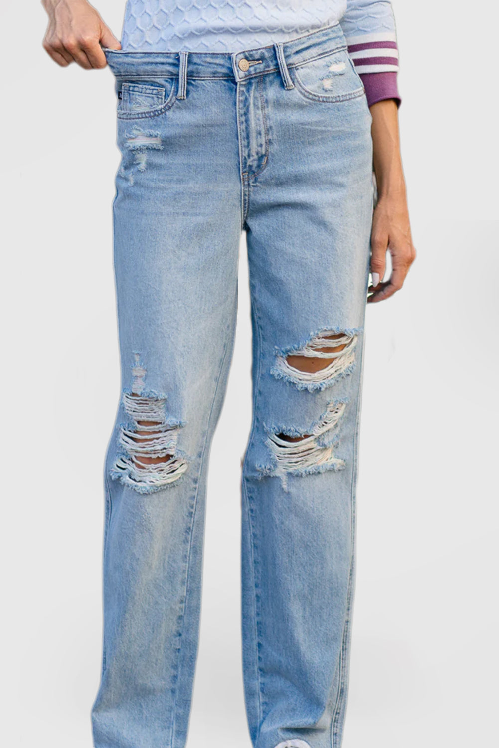 High-Rise 90s-Inspired Distressed Straight-Leg Rigid Denim Jeans