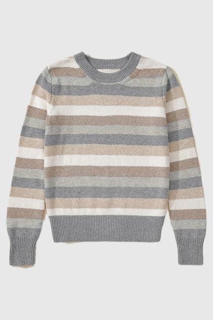 Color Block Ribbed Edge Round Neck Sweater