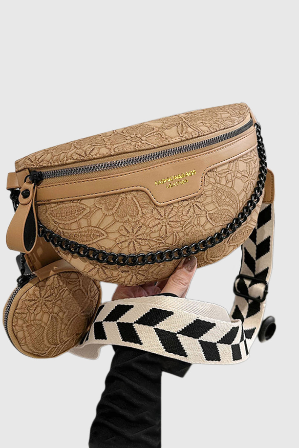 Camel Colorblock Strap Chain Shoulder Bag With Coin Purse
