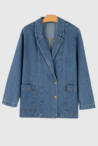 Side Pockets Lapel Collar Denim Jacket