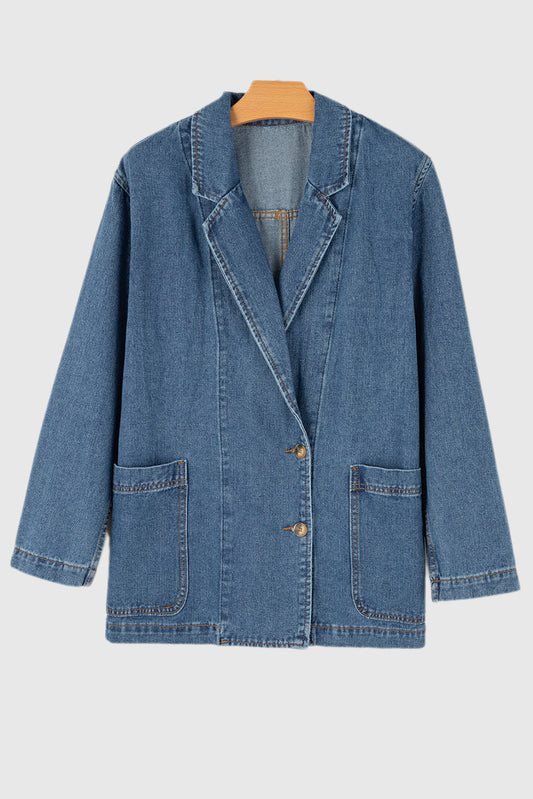 Side Pockets Lapel Collar Denim Jacket