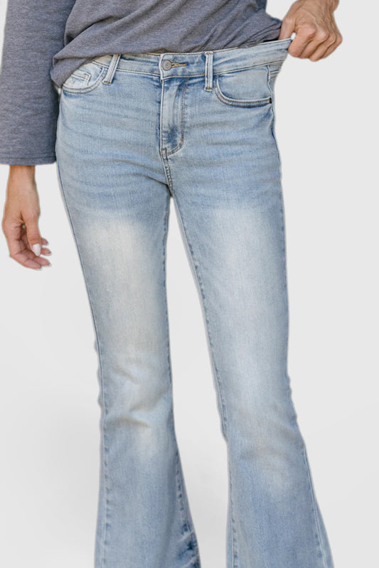 Mid-Rise Flare Jeans with Tinted Pin-Tack Detail
